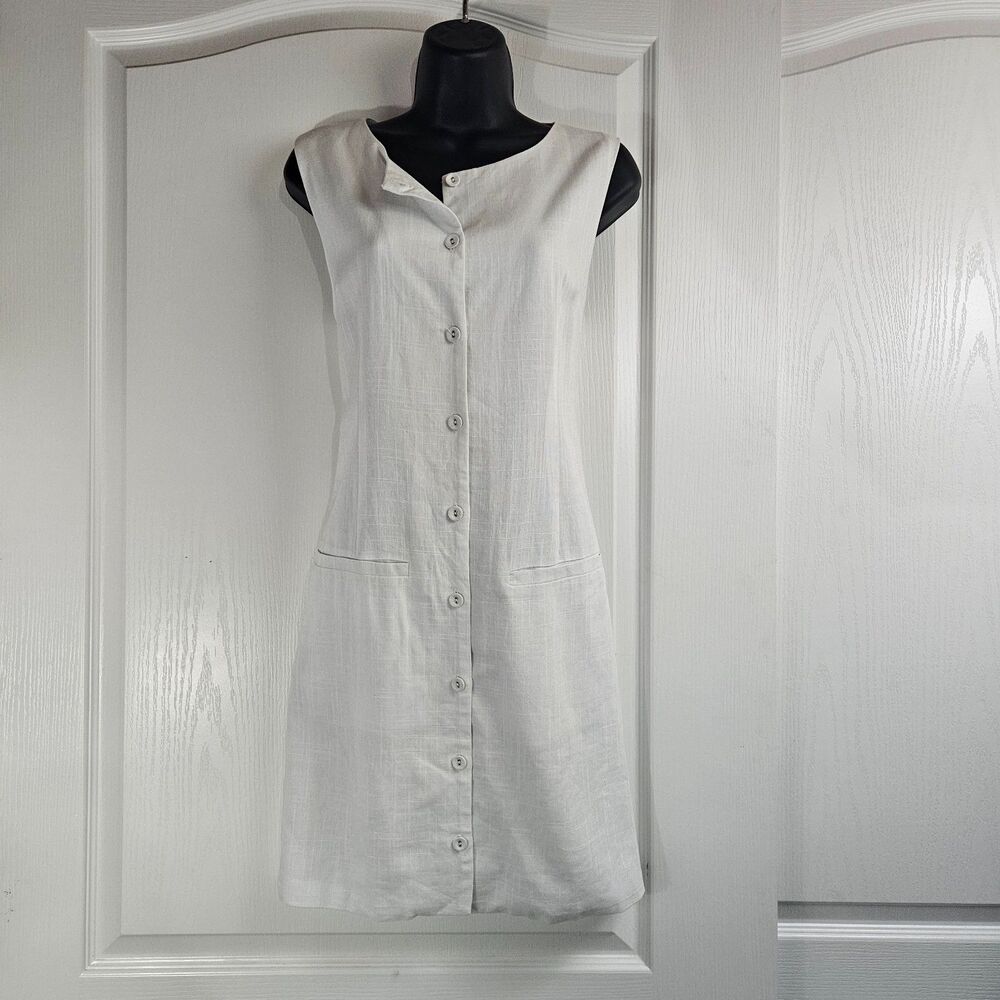 New Anthro Paper Heart Linen Blend Sz L Shift Dress Minimal Cruise Beachy White
